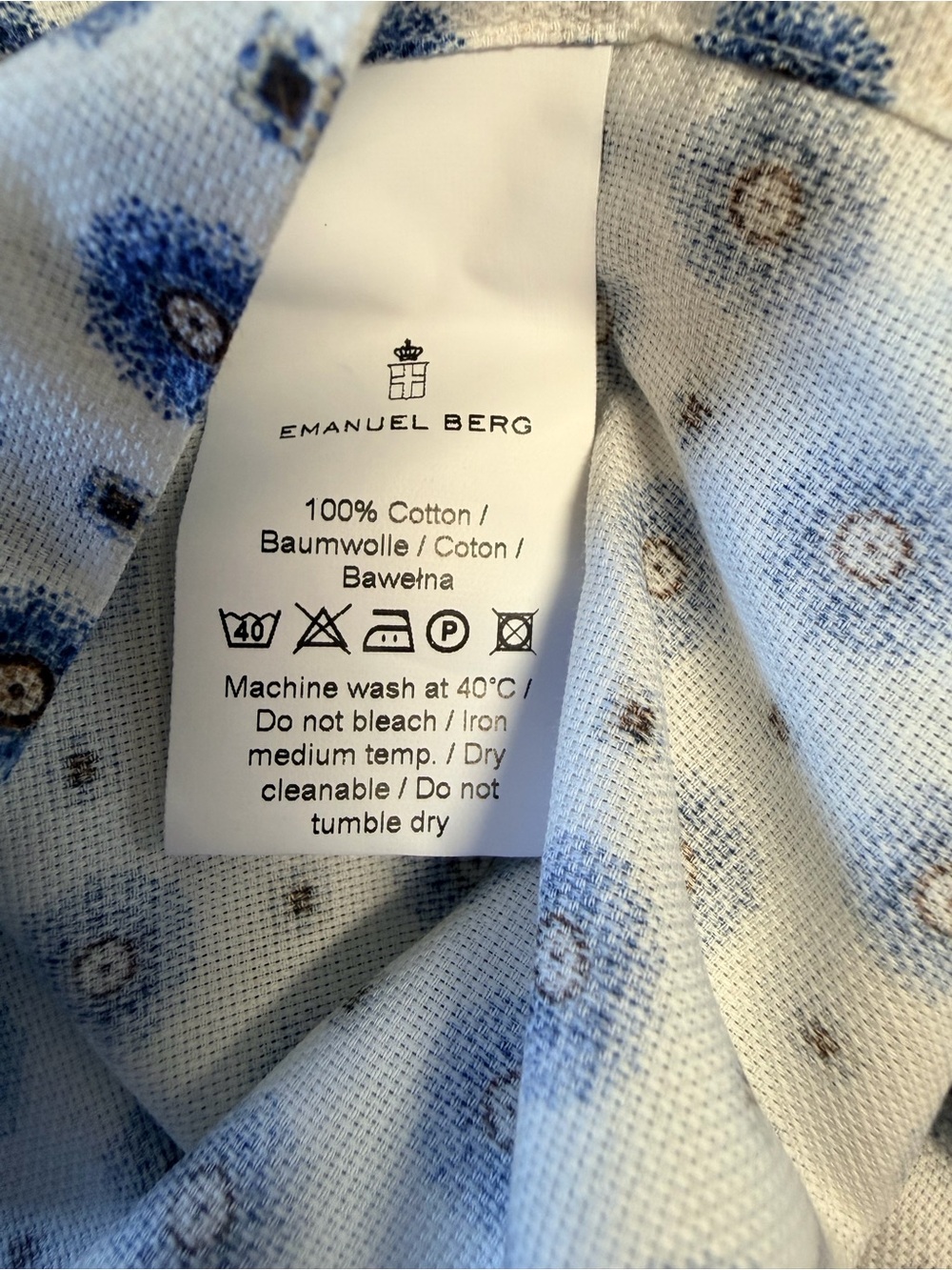 Emanuel Berg Modern Fit XL Blue Medallion Print Button Front Shirt 100% Cotton - Picture 7 of 7